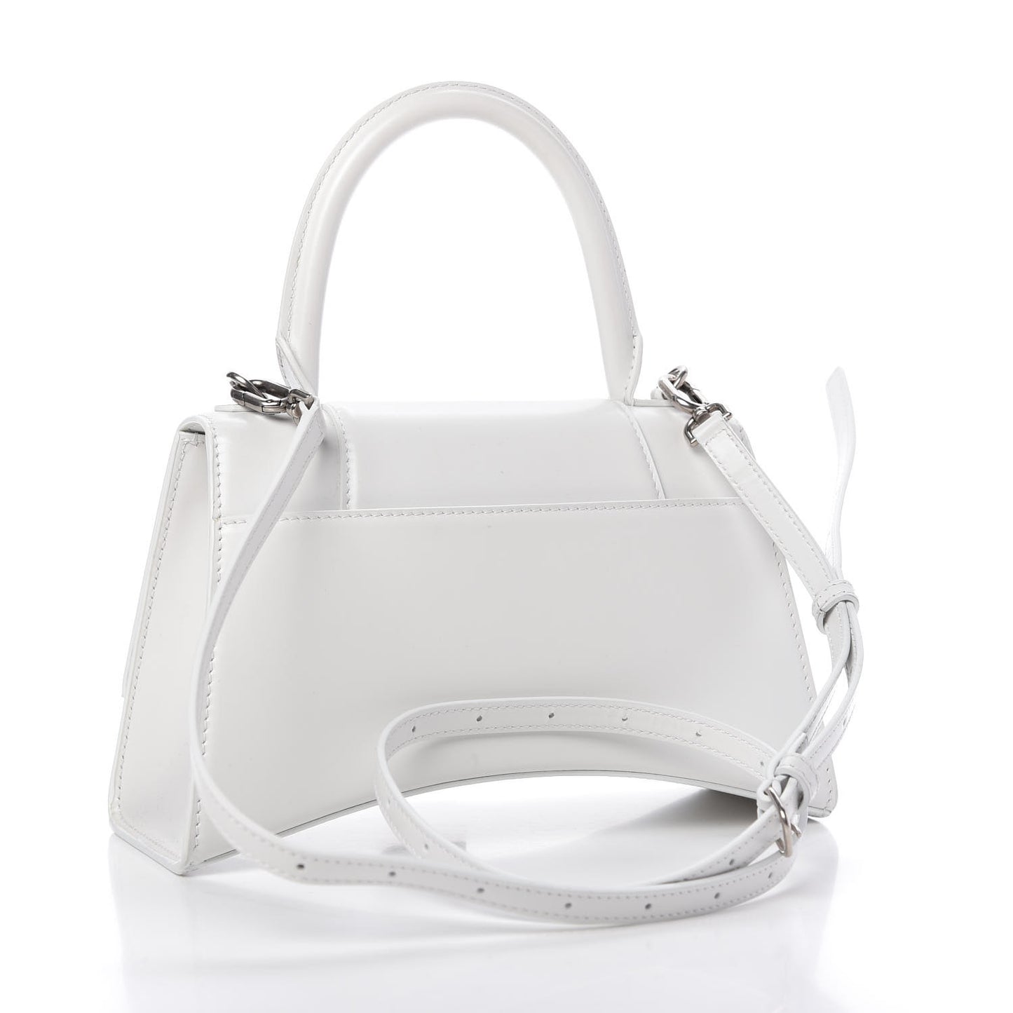 Shiny Box Calfskin Small Hourglass Top Handle Bag White