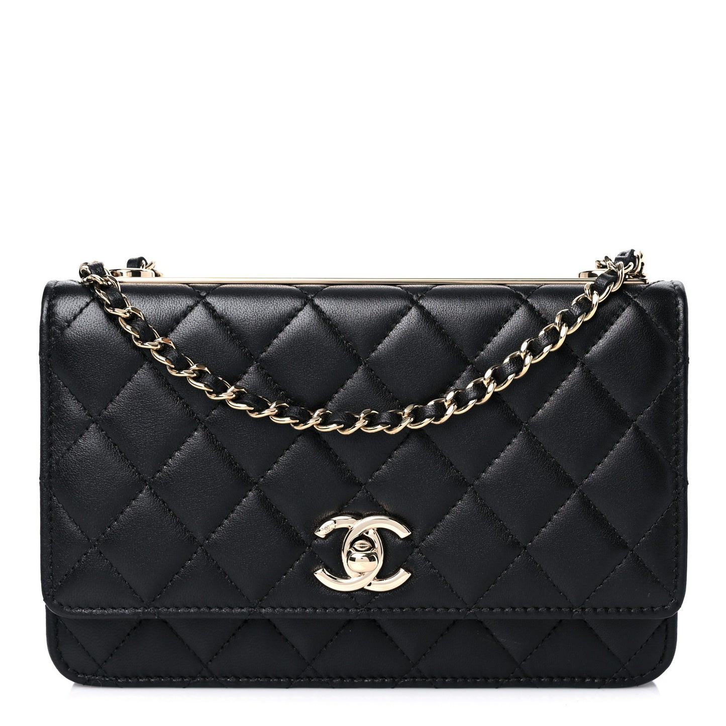 Lambskin Quilted Trendy CC Wallet On Chain WOC Black