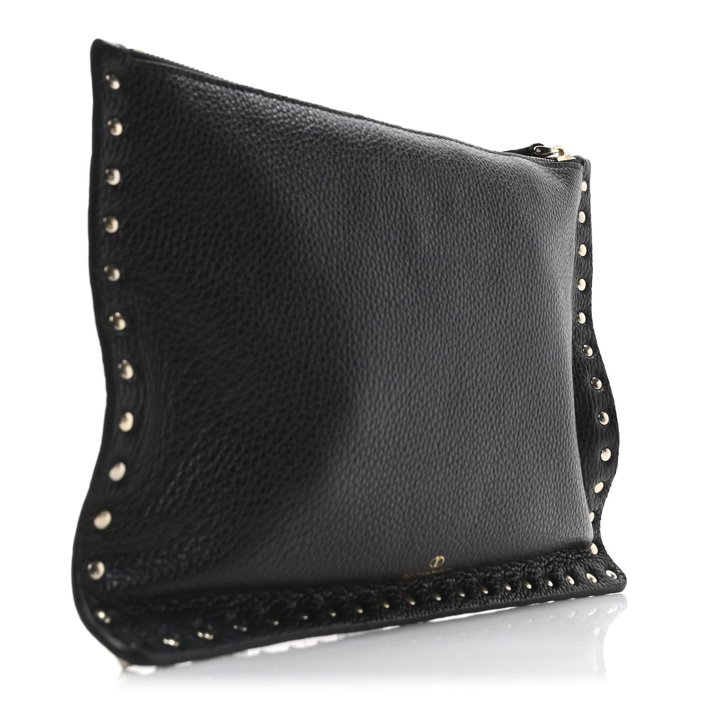 Calfskin Rockstud Zip Pouch Black Black