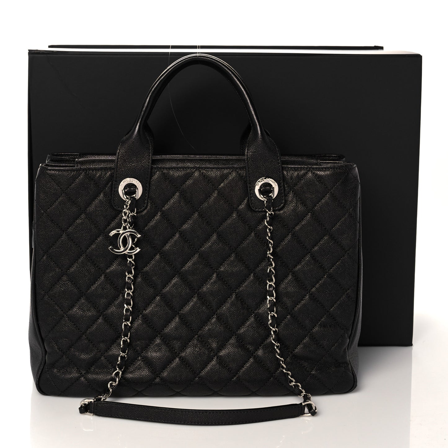 Caviar Quilted Large Urban Companion Top Handle Shopping Tote Black