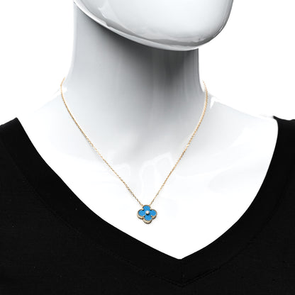 Van Cleef & Arpels 18K Yellow Gold Diamond Celestial Blue Sevres Porcelain Vintage Alhambra Pendant Necklace 2 of 5