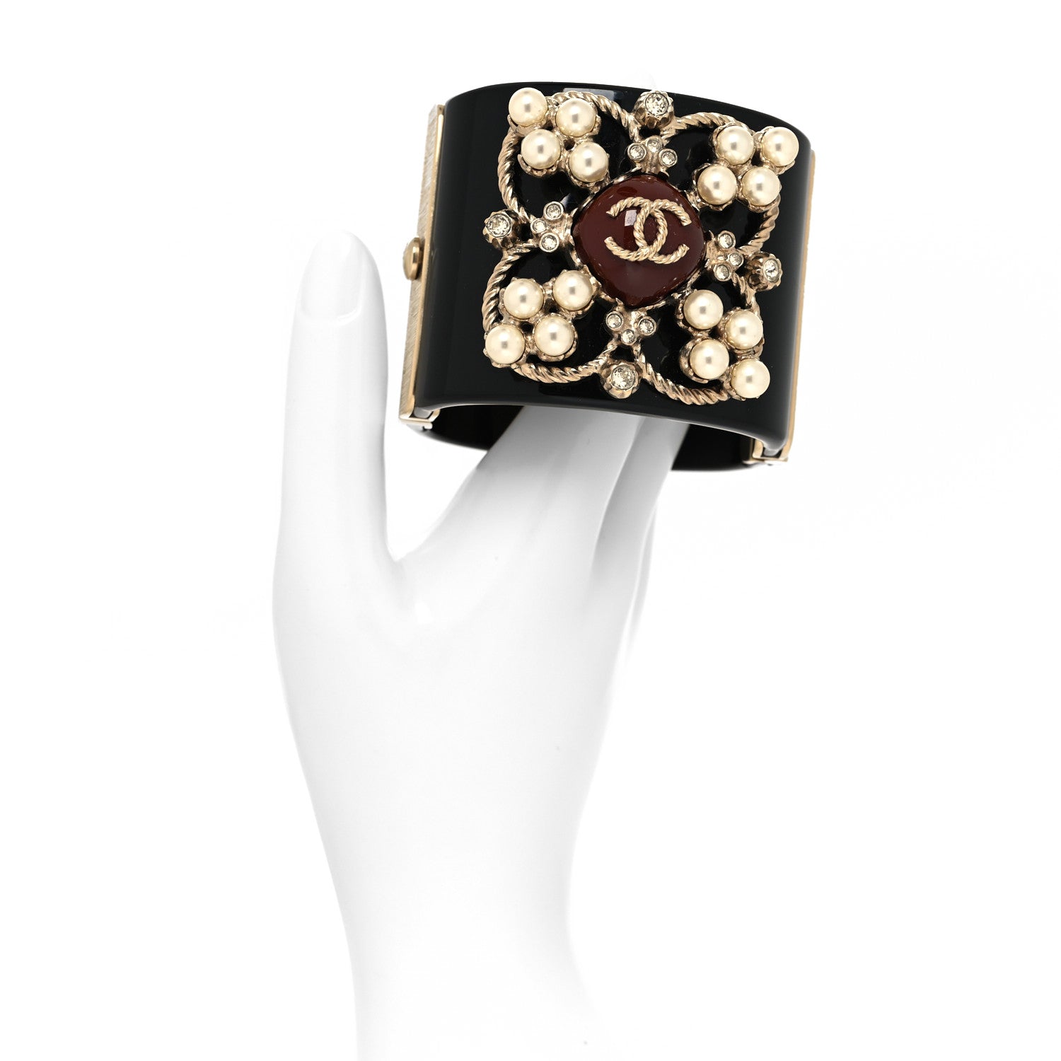 Chanel Resin Pearl Enamel CC Cuff Black Multicolor 2 of 5