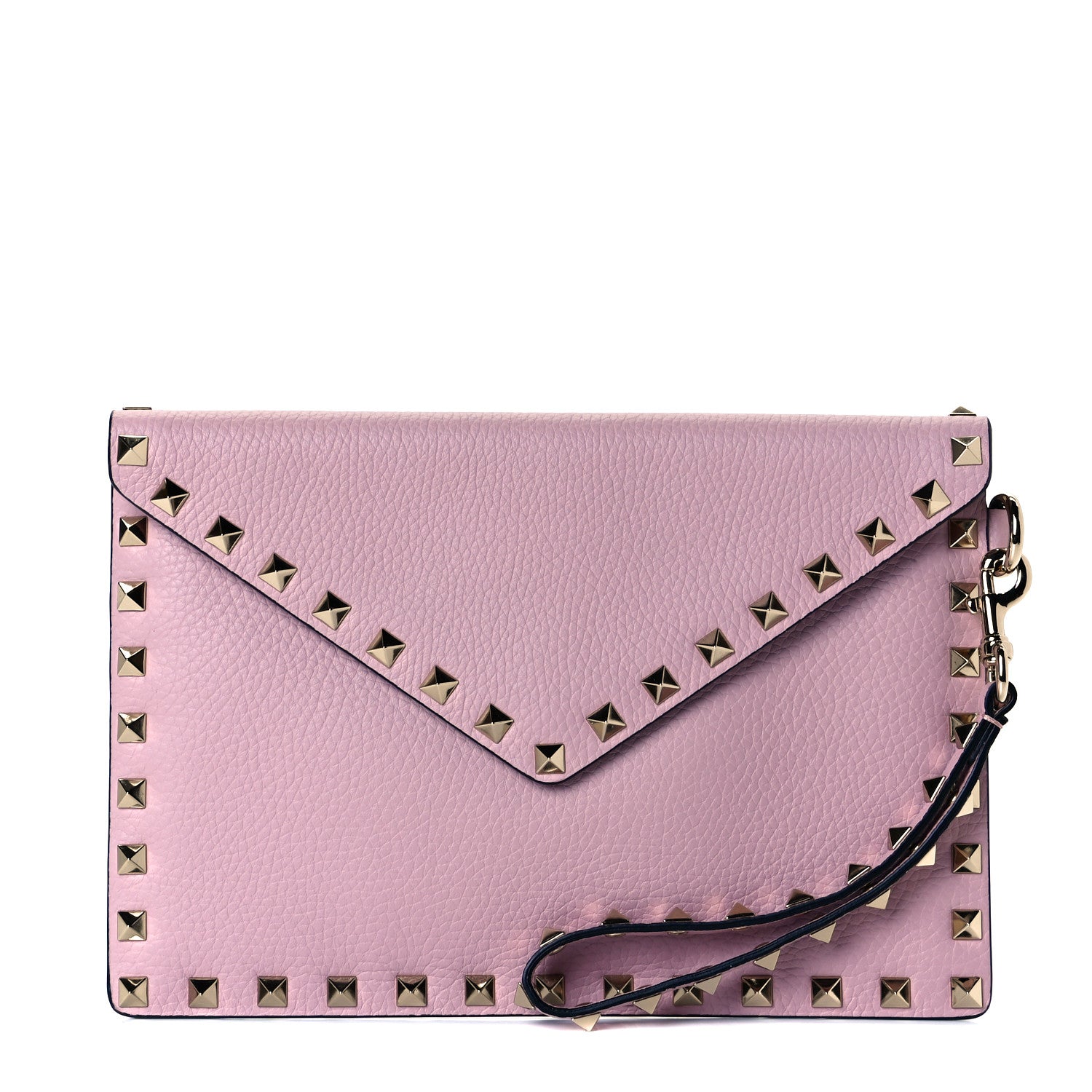 Valentino Garavani Pebbled Calfskin Medium Rockstud Envelope Flat Wristlet Pouch Water Rose 1 of 8
