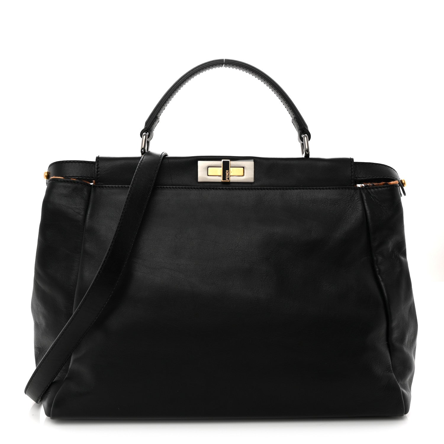 Fendi Calfskin Calf Hair Leopard Print Large Peekaboo Iconic Satchel Black 1 of 9