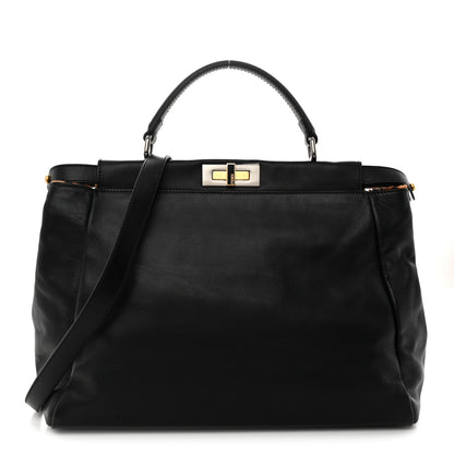 Fendi Calfskin Calf Hair Leopard Print Large Peekaboo Iconic Satchel Black 1 of 9