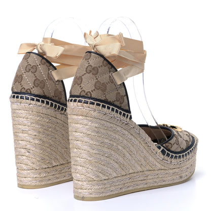 Gucci Monogram Matelasse GG Marmont Ankle Wrap Platform 35/120mm Espadrille Wedges 38.5 Beige Ebony Black Sand Storm 3 of 9