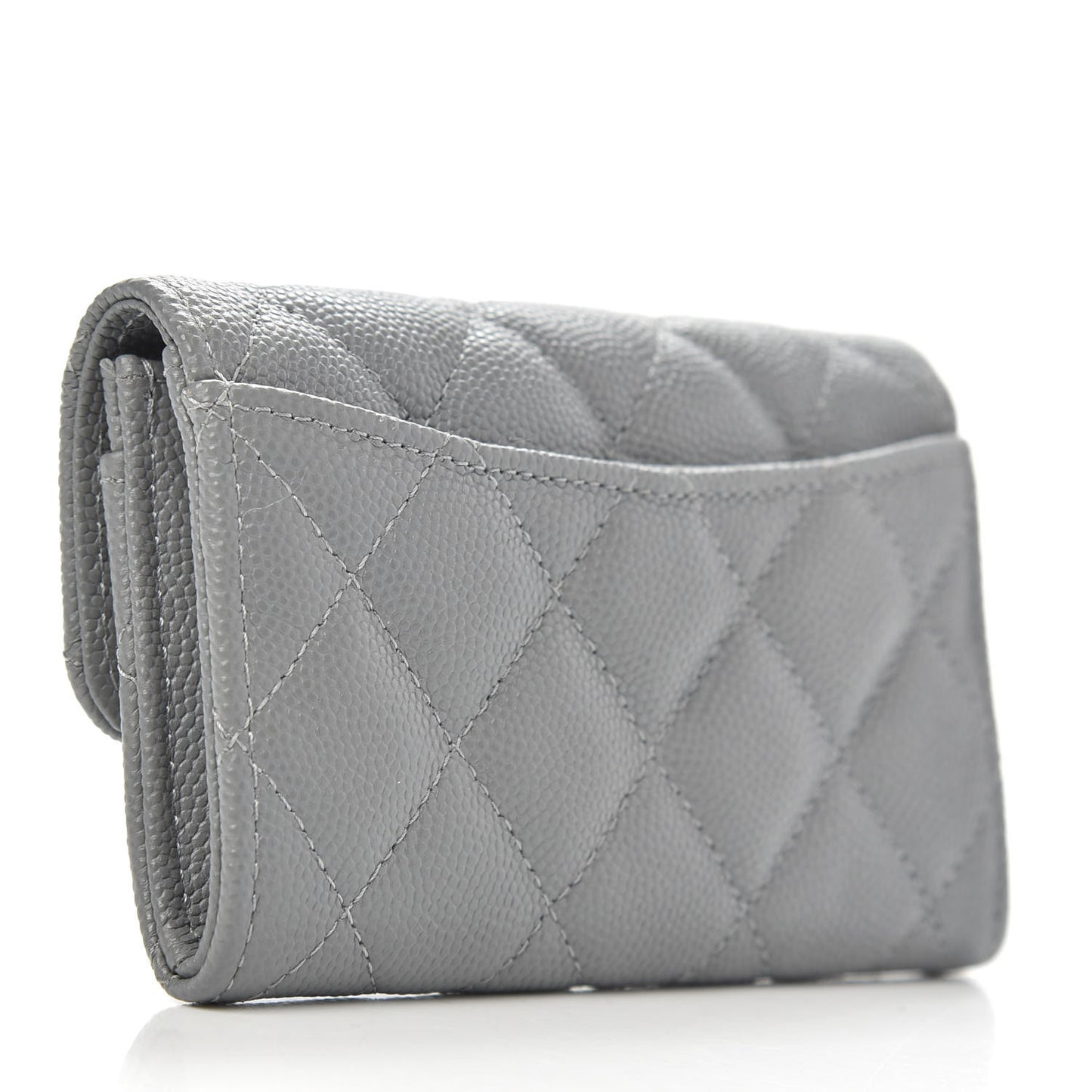 Caviar Quilted Flap Card Holder Wallet Dark Grey