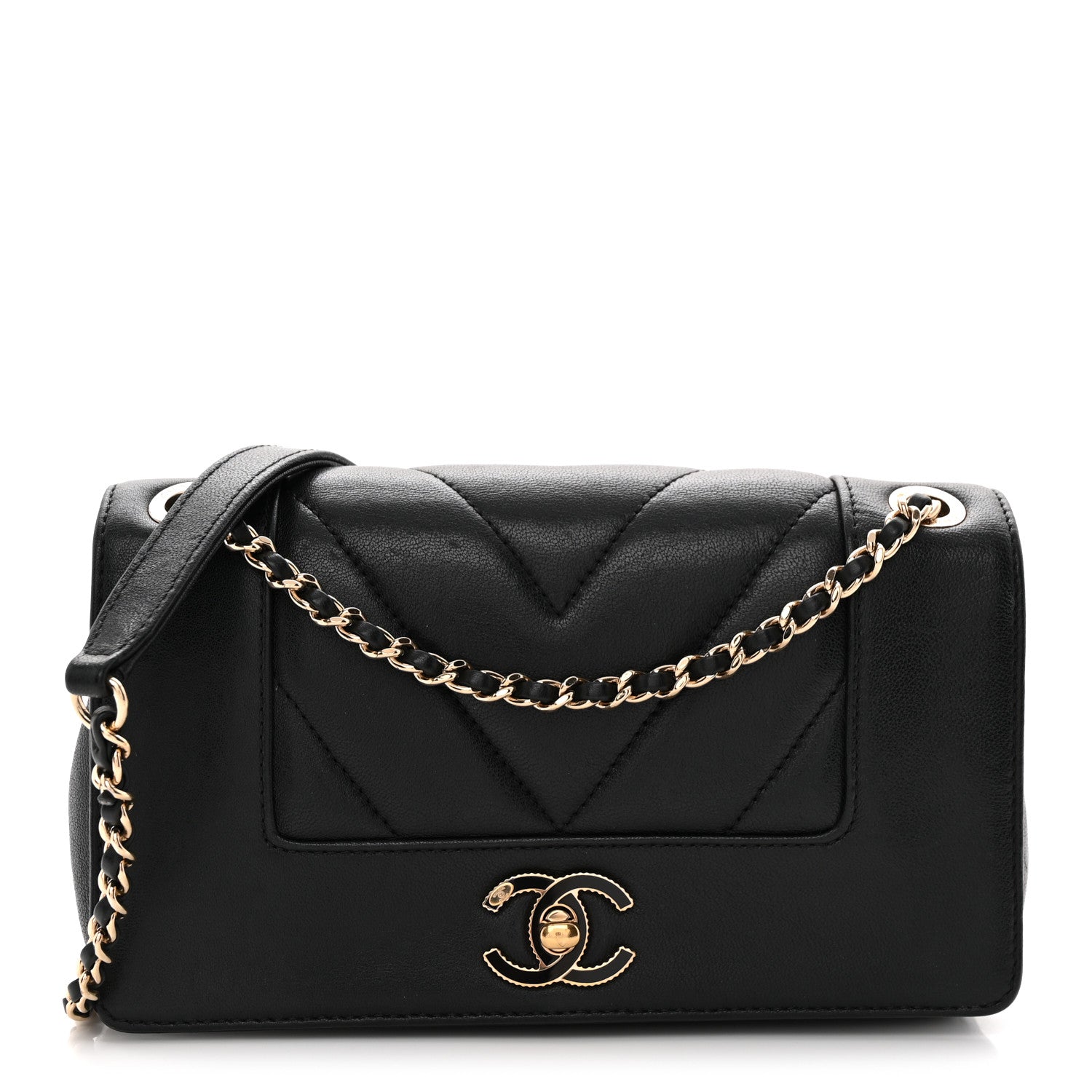 Chanel Sheepskin Chevron Quilted Medium Vintage Mademoiselle Flap Black 1 of 10