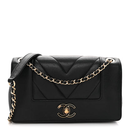 Chanel Sheepskin Chevron Quilted Medium Vintage Mademoiselle Flap Black 1 of 10