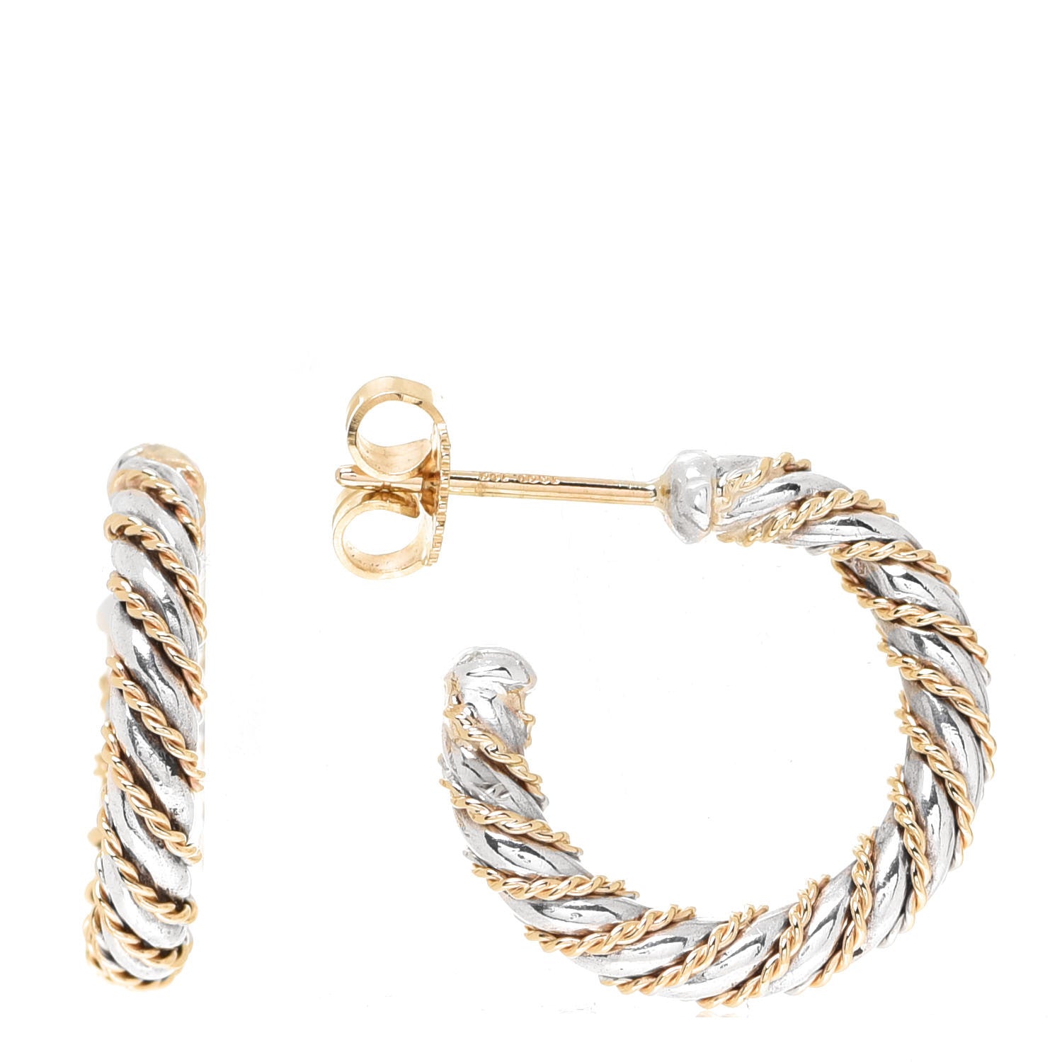 Tiffany Sterling Silver 18K Yellow Gold Twisted Hoop Earrings 1 of 5