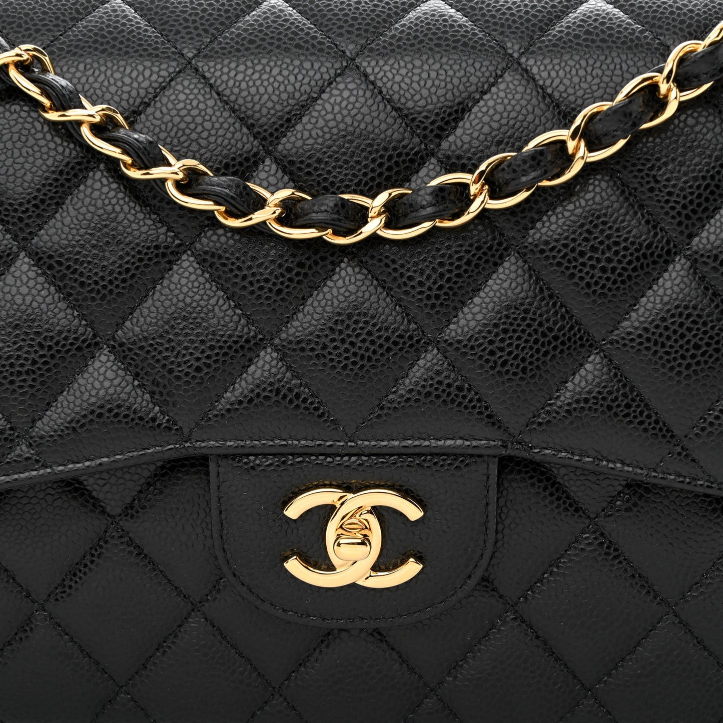 Caviar Quilted Jumbo Double Flap Black