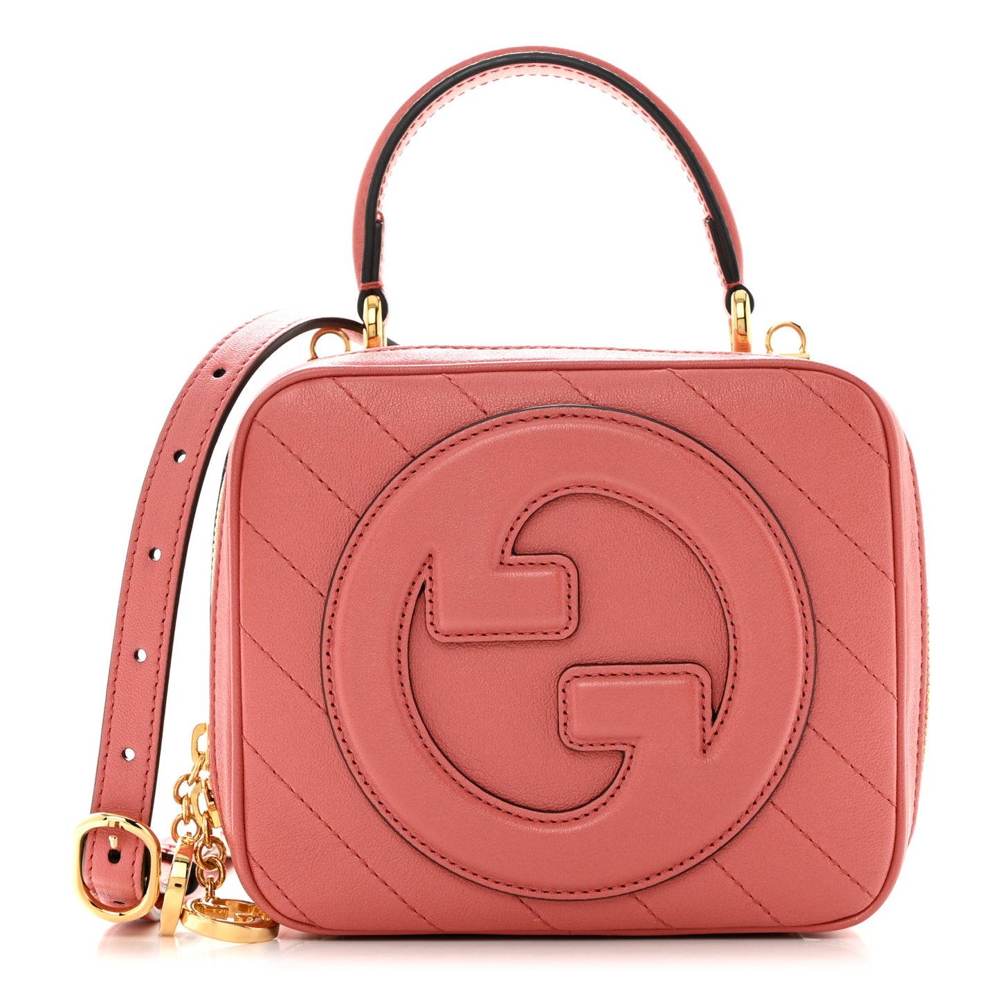Sakai Be Green Calfskin Diagonal Stitched Blondie Top Handle Bag Pink