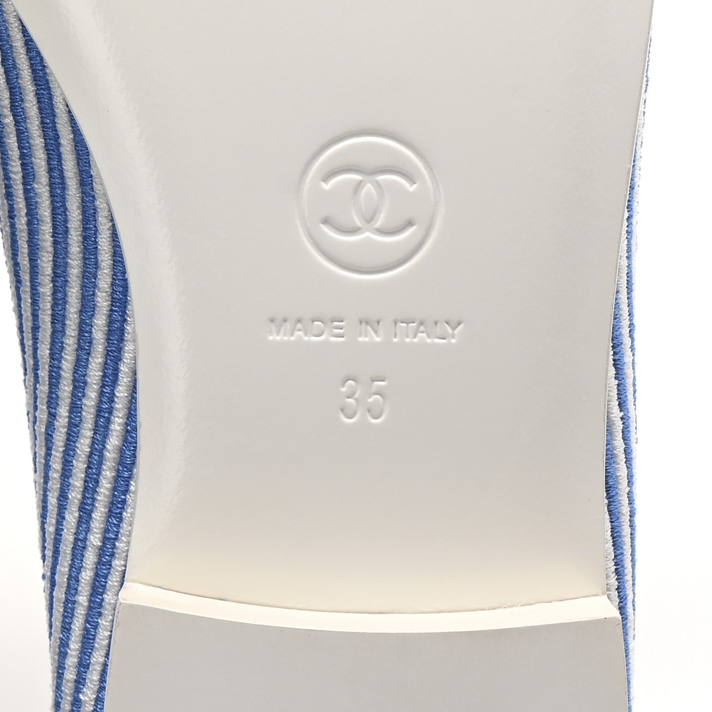 Fabric Grosgrain Cap Toe CC Flats 35 White Blue