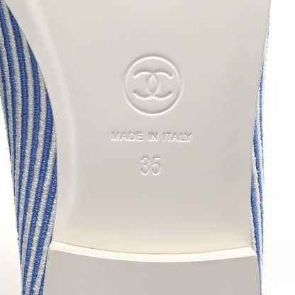 Chanel Fabric Grosgrain Cap Toe CC Flats 35 White Blue 7 of 10