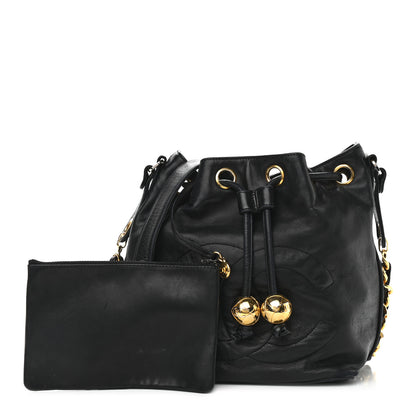 Chanel Lambskin CC Stitched Drawstring Bucket Bag Black 1 of 13