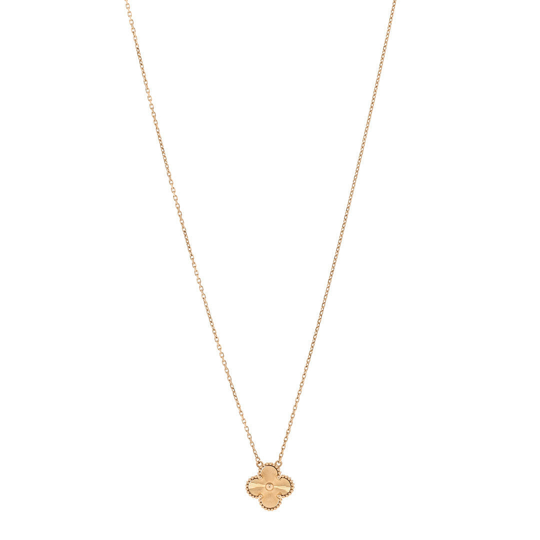 18K Yellow Gold Guilloche Vintage Alhambra Pendant Necklace