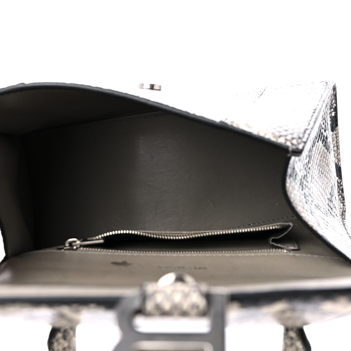 Calfskin Snake Effect Small Hourglass Top Handle Bag Black White