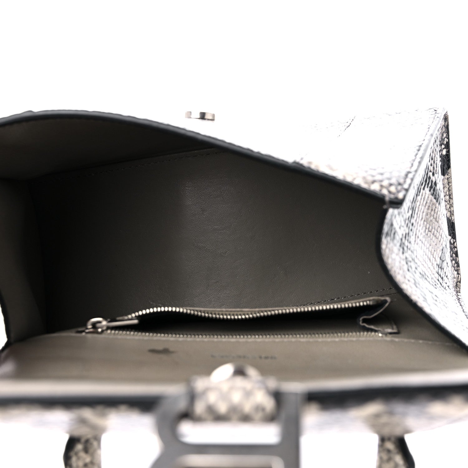 Balenciaga Calfskin Snake Effect Small Hourglass Top Handle Bag Black White 5 of 13