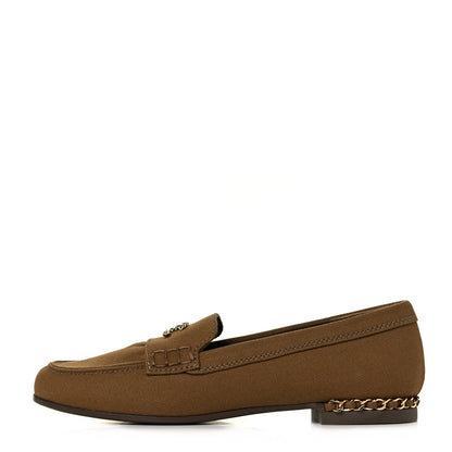 Chanel Canvas Womens CC Chain Loafers 38 Brown 1 of 9