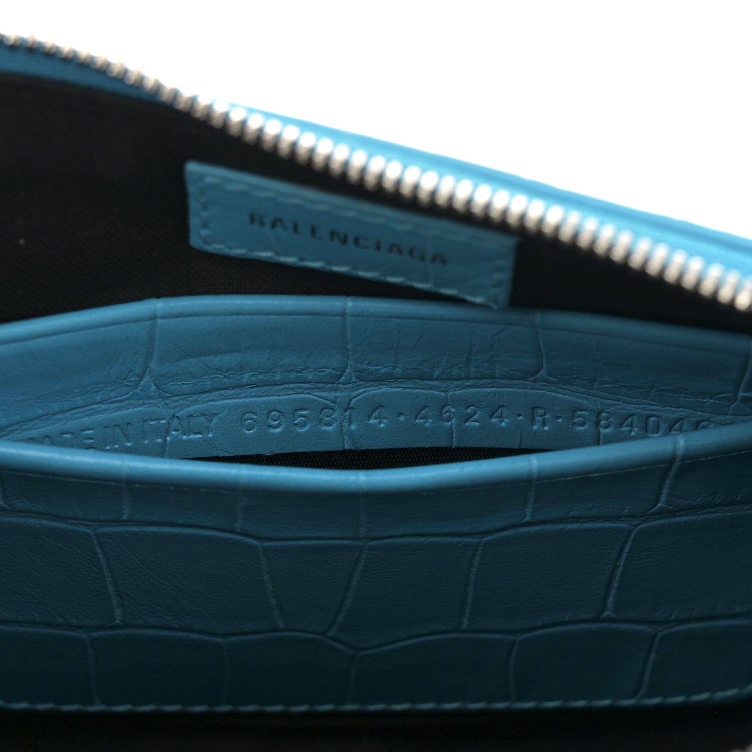 Balenciaga Extra Supple Calfskin Crocodile Embossed Crystal Mini Le Cagole Purse With Chain Cyan 6 of 10