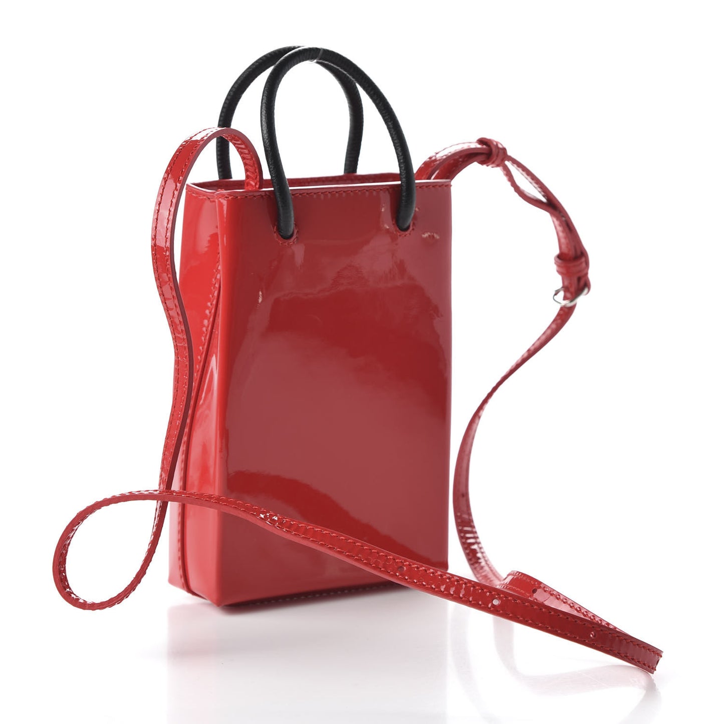 Patent Calfskin Logo Shopping Phone Holder Bag Bright Red