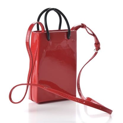 Balenciaga Patent Calfskin Logo Shopping Phone Holder Bag Bright Red 3 of 8