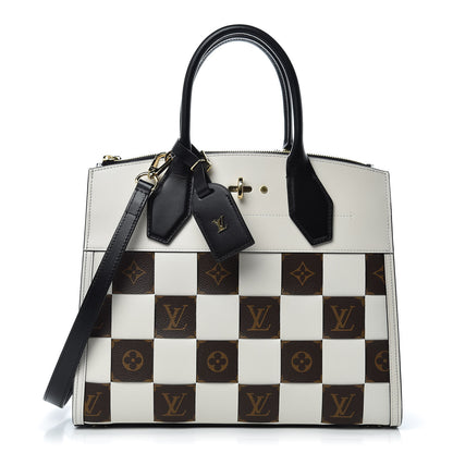 Louis Vuitton Calfskin Monogram Damier Tressage City Steamer MM Creme 1 of 11
