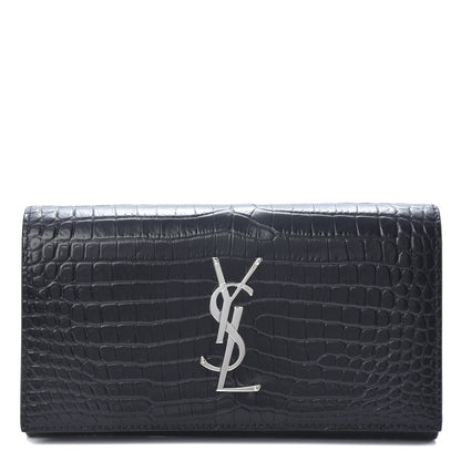 Saint Laurent Calfskin Crocodile Embossed Monogram Flap Wallet Black 1 of 10