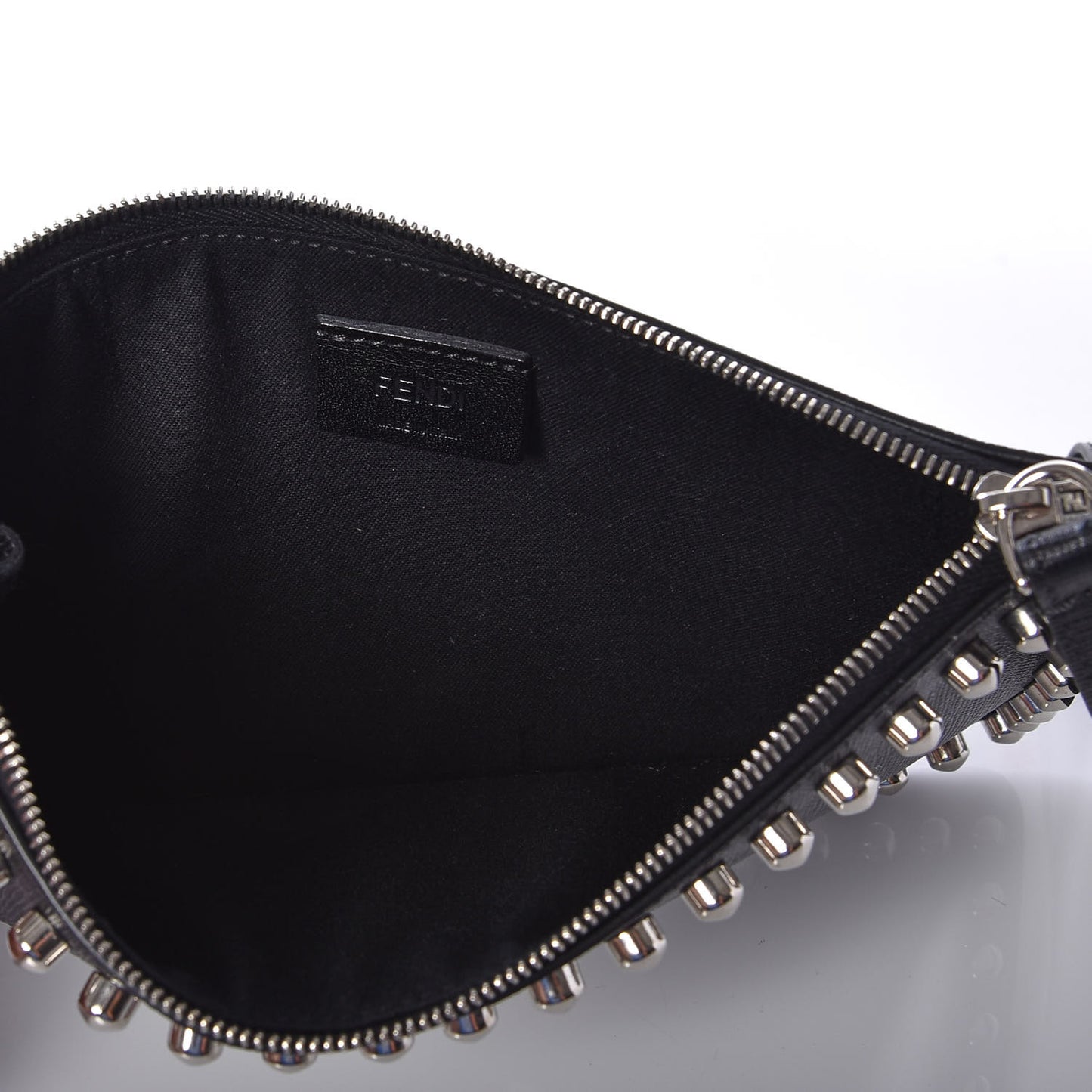 Vitello Elite Mink Fur Studded Karlito Zip Pouch Black
