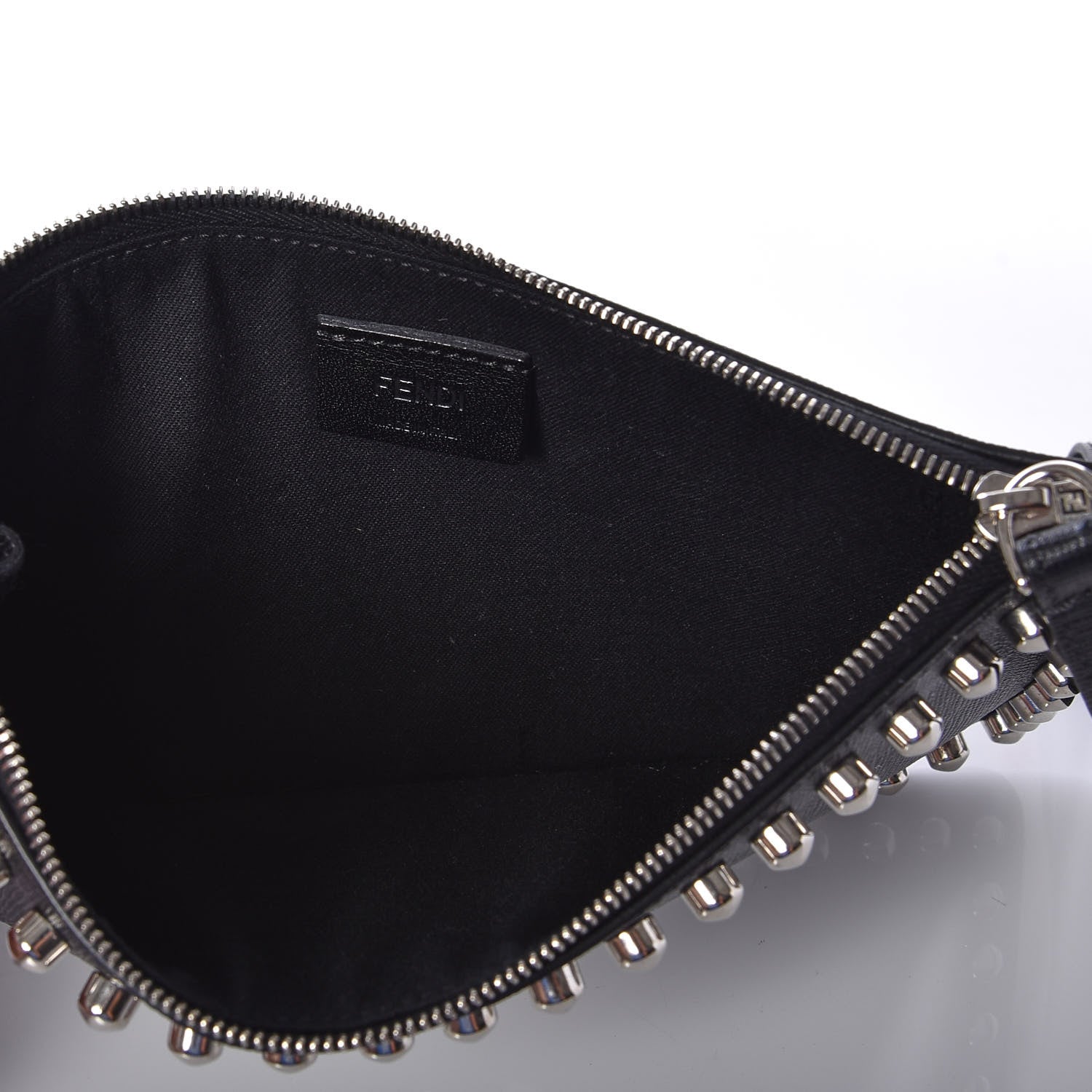 Fendi Vitello Elite Mink Fur Studded Karlito Zip Pouch Black 4 of 9