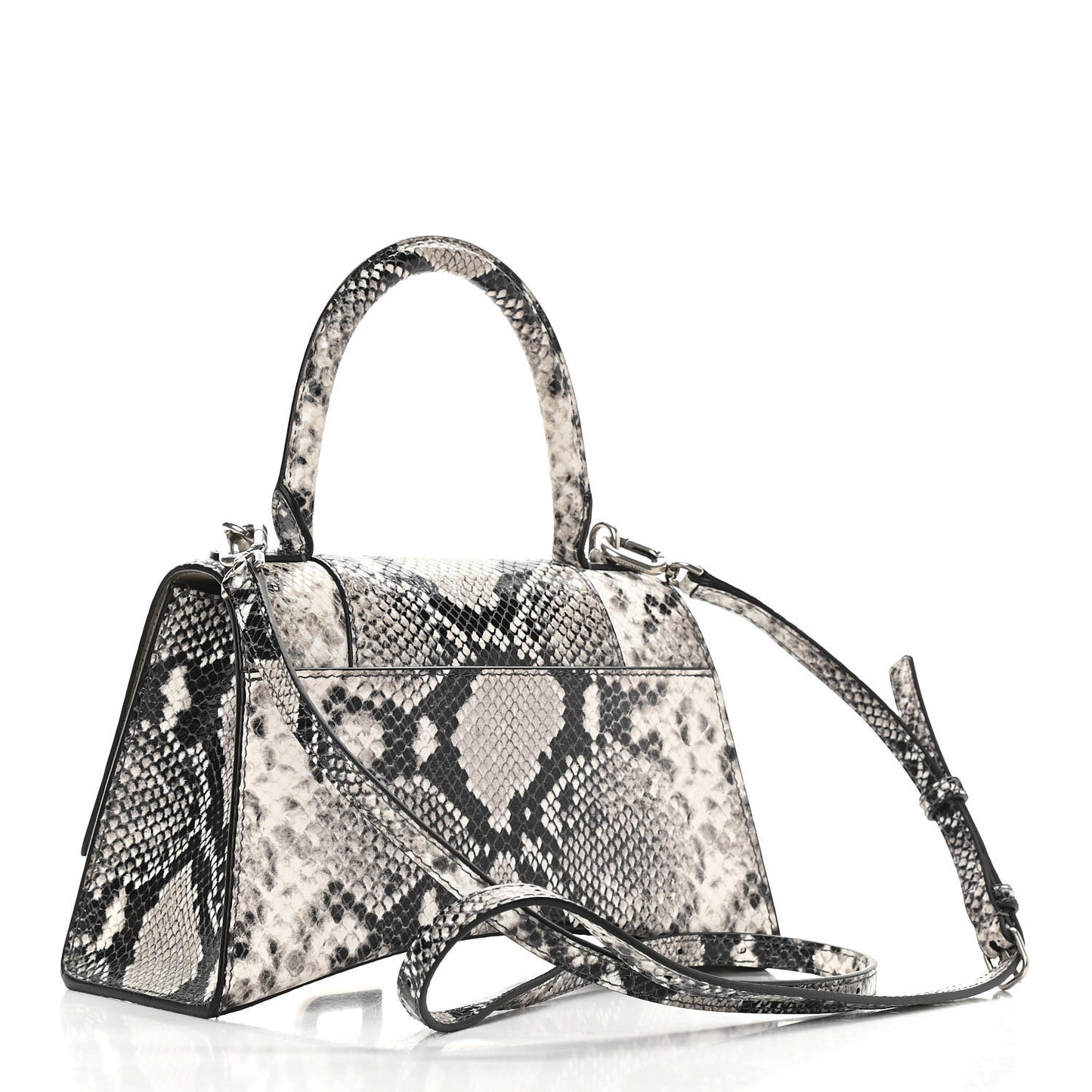 Calfskin Snake Effect Small Hourglass Top Handle Bag Black White