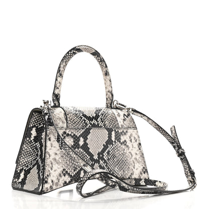 Balenciaga Calfskin Snake Effect Small Hourglass Top Handle Bag Black White 3 of 13