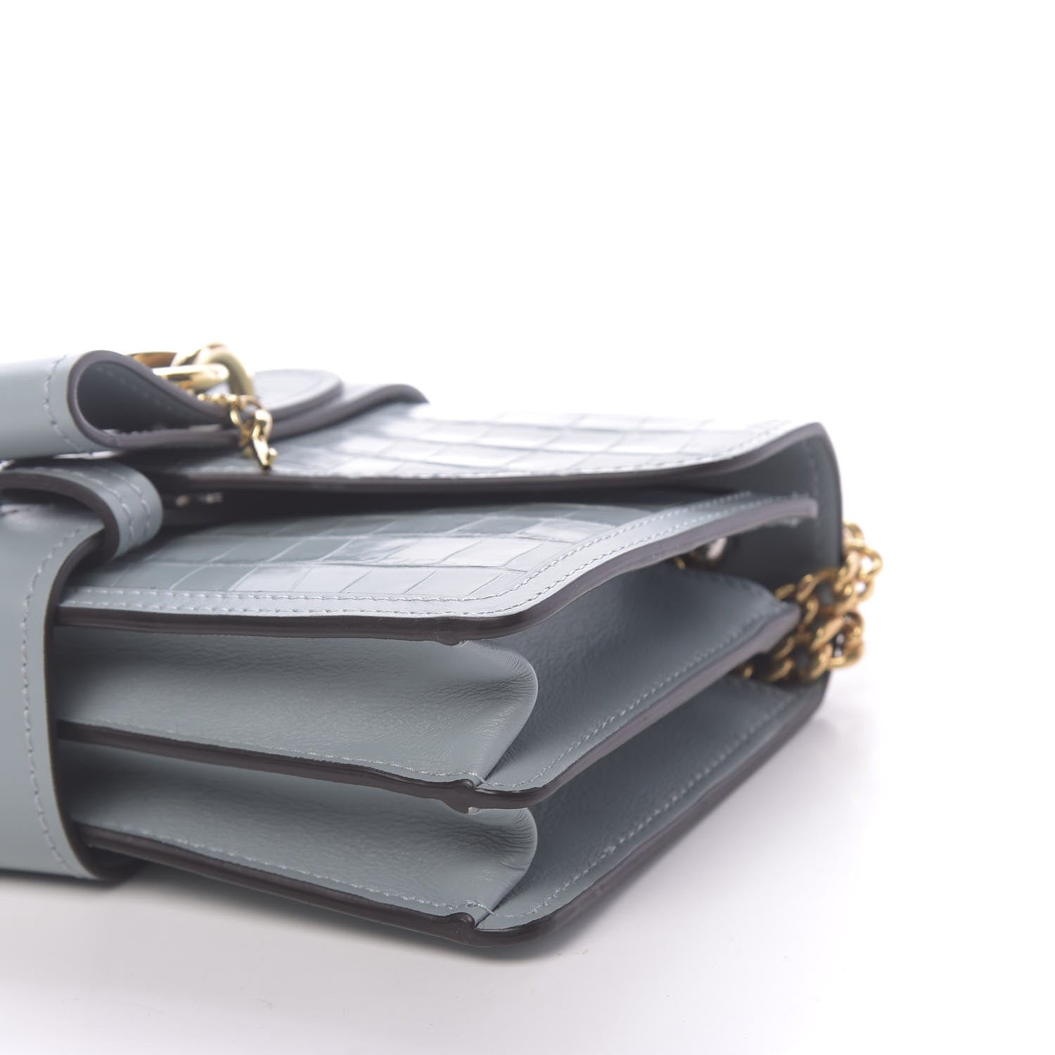 Chloe Calfskin Crocodile Embossed Aby Chain Shoulder Bag Faded Blue 8 of 9