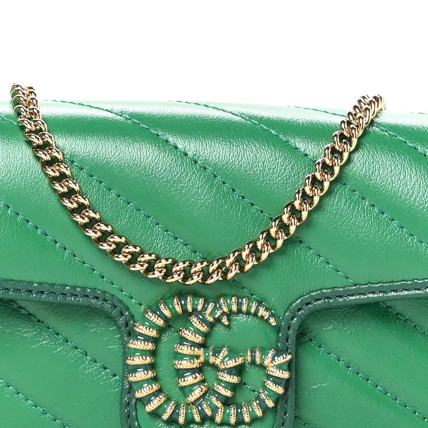 Gucci Azalea Calfskin Enamel Matelasse Diagonal Super Mini Torchon GG Marmont Shoulder Bag New Shamarock Emerald 8 of 10