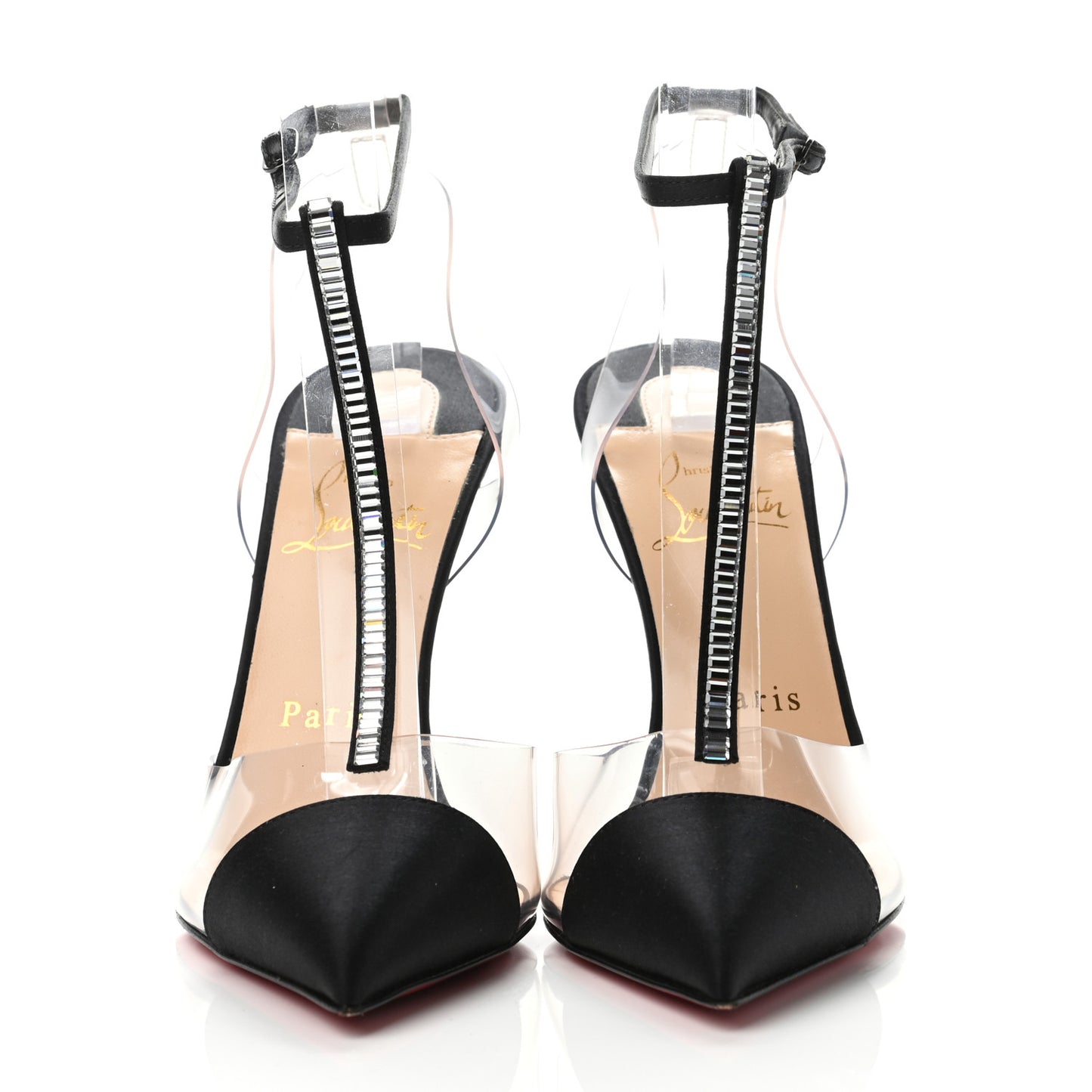 Satin PVC Crystal Nosy 100 Pumps 36.5 Black
