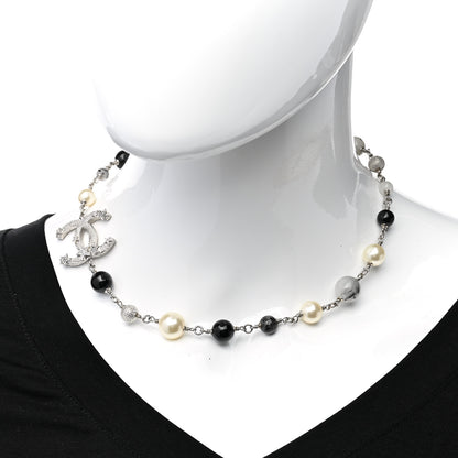 Chanel Crystal Pearl Beaded Star CC Short Necklace Silver Black 2 of 6