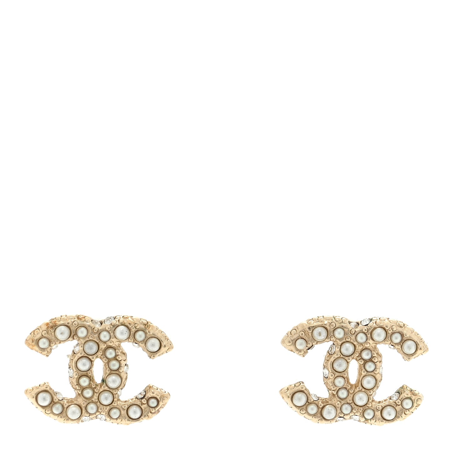 Metal Graduated Pearl Crystal CC Earrings Light Gold