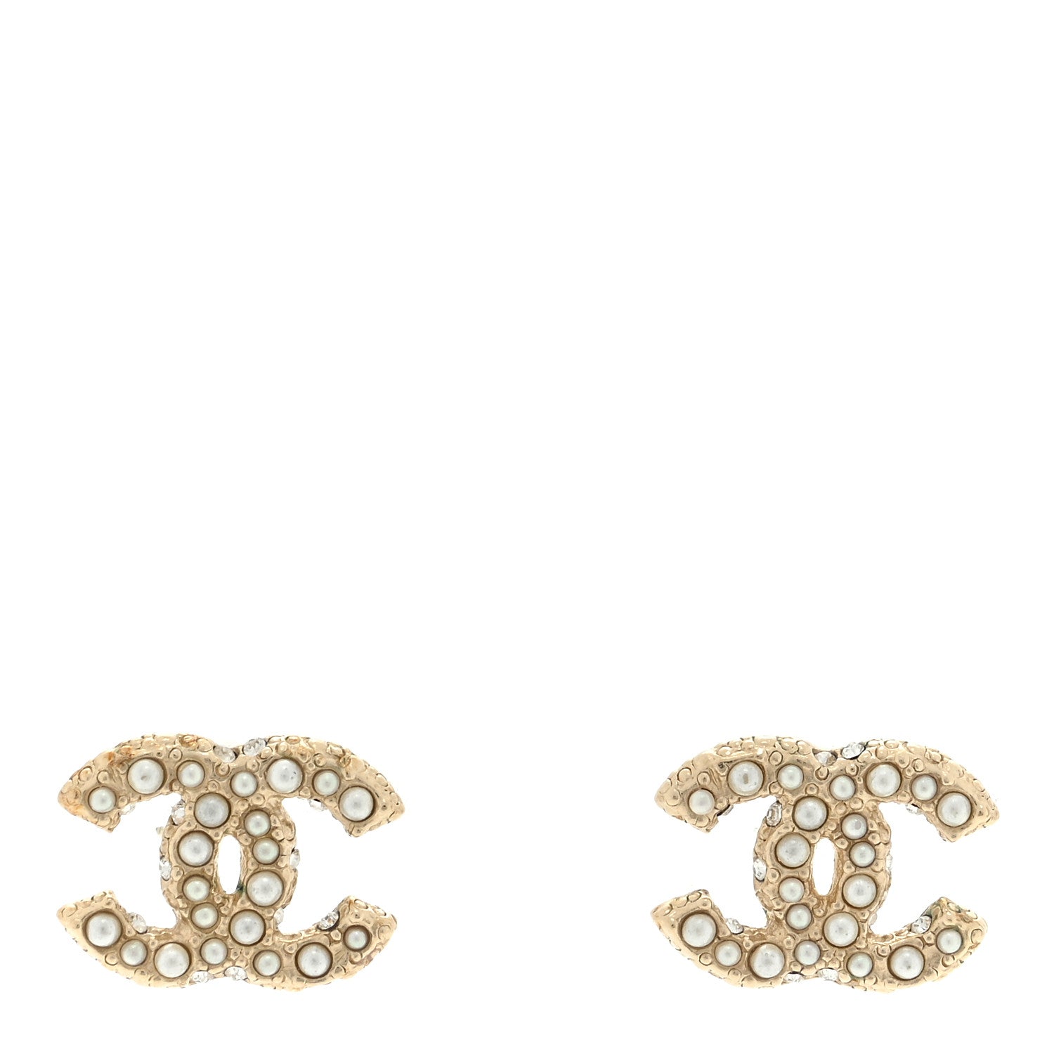 Chanel Metal Graduated Pearl Crystal CC Earrings Light Gold 1 of 4
