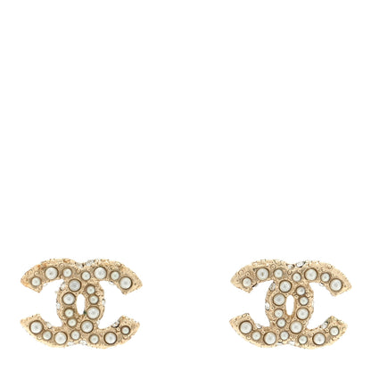 Chanel Metal Graduated Pearl Crystal CC Earrings Light Gold 1 of 4