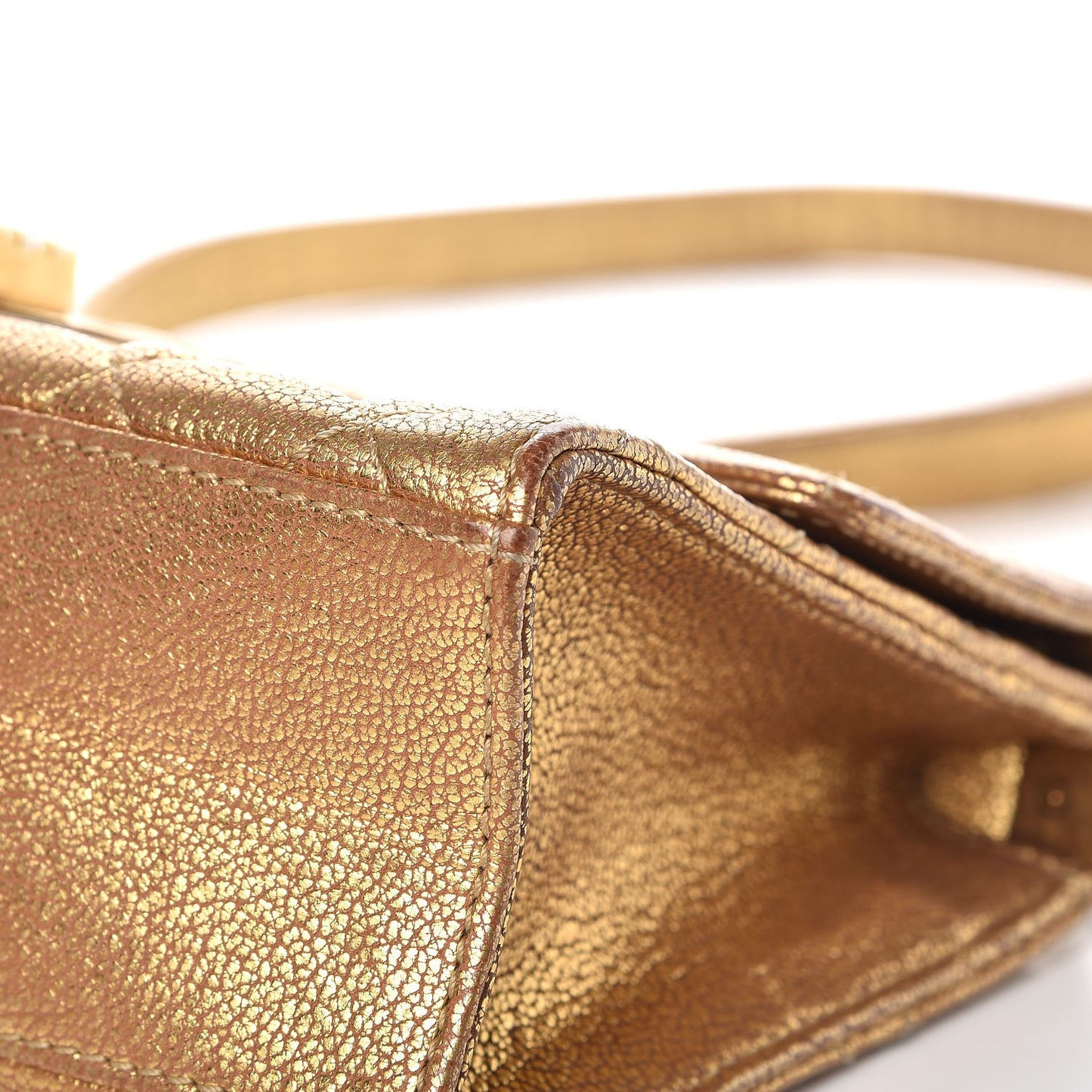 Metallic Goatskin Quilted Rita Flap Gold