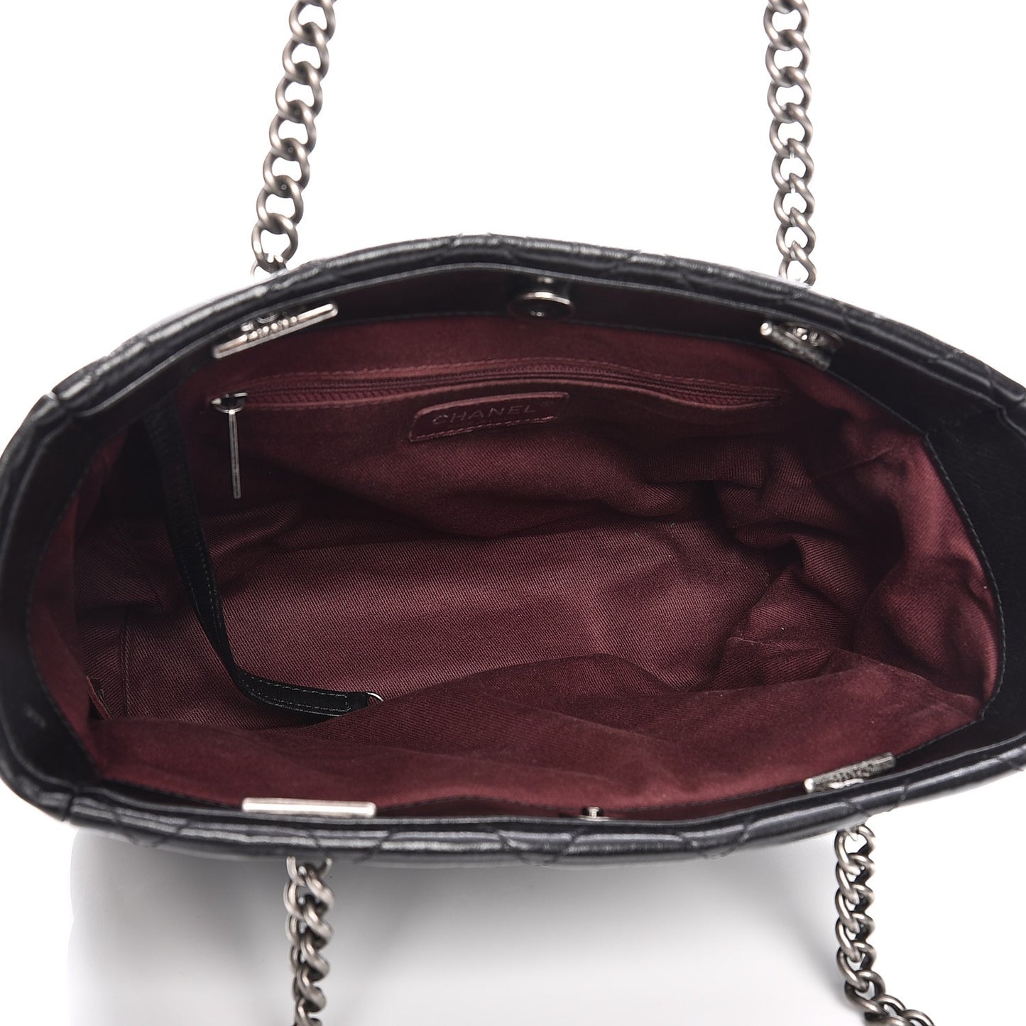 Glazed Calfskin Quilted Small Duo Color Tote Black