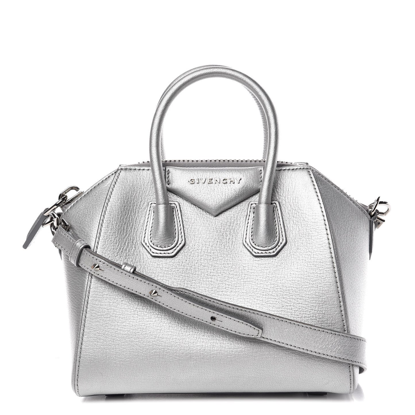 Metallic Sugar Goatskin Mini Antigona Silver