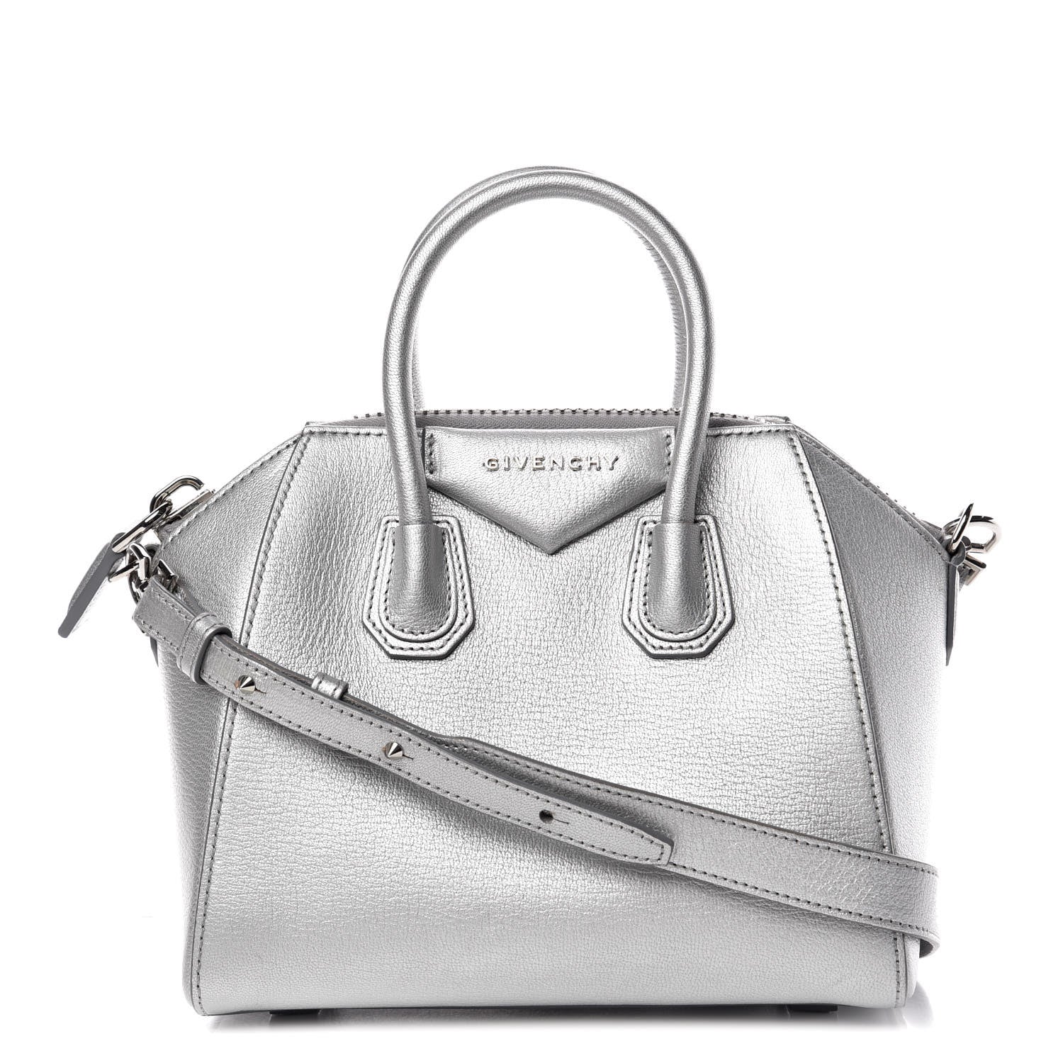Givenchy Metallic Sugar Goatskin Mini Antigona Silver 1 of 9
