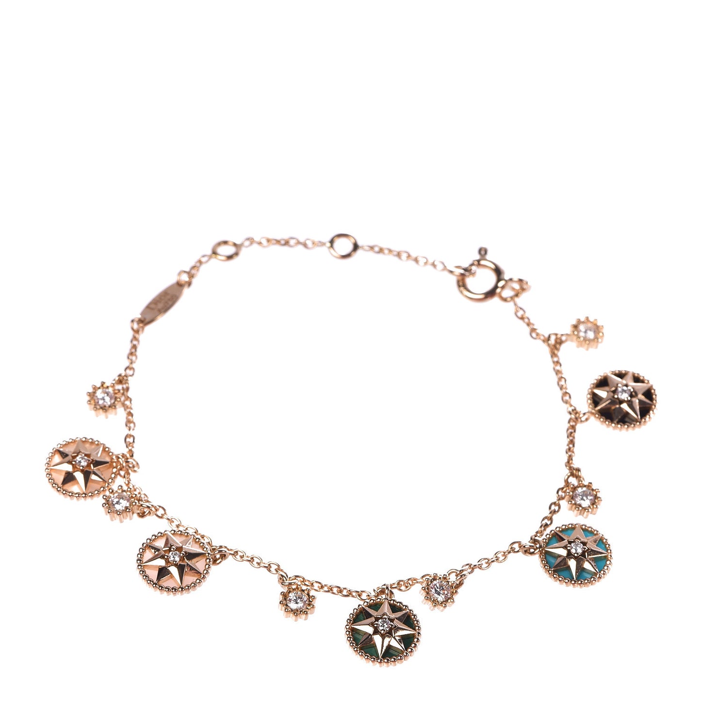 18K Yellow Gold Diamond Mother of Pearl Multi Gemstone Rose Des Vents Charm Bracelet