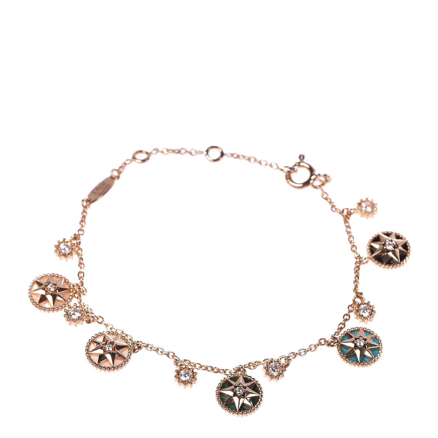 Christian Dior 18K Yellow Gold Diamond Mother of Pearl Multi Gemstone Rose Des Vents Charm Bracelet 1 of 6