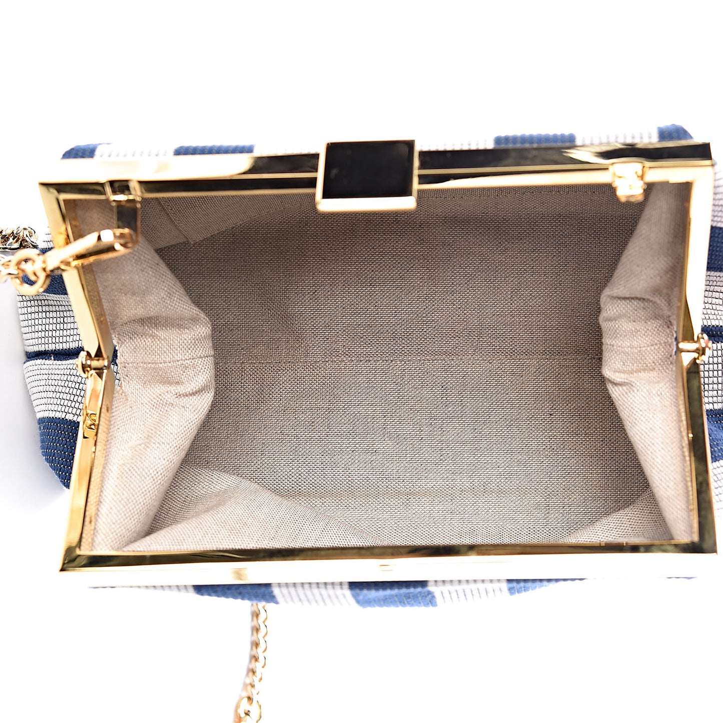 Canvas Stripe Mini Volume Chain Clutch Blue White