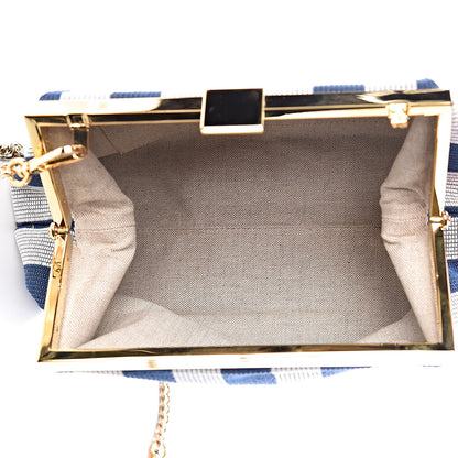 Mansur Gavriel Canvas Stripe Mini Volume Chain Clutch Blue White 5 of 8
