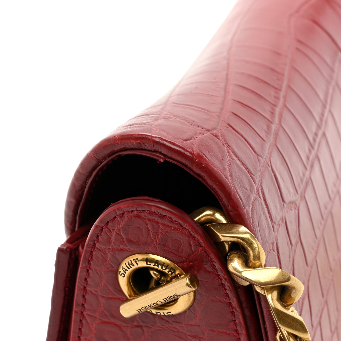 Calfskin Crocodile Embossed Elise Chain Shoulder Bag Red