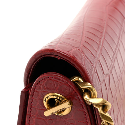 Saint Laurent Calfskin Crocodile Embossed Elise Chain Shoulder Bag Red 17 of 19