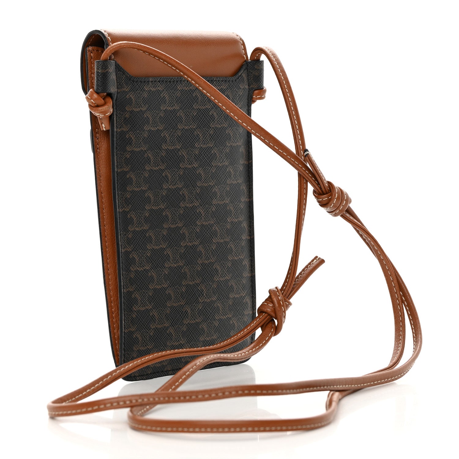 セリーヌ Phone pouch with Flap スマホケース カーフスキン PHONE POUCH WITH FLAP IN TRIOMPHE CANVAS AND CALFSKIN - TAN | CELINE